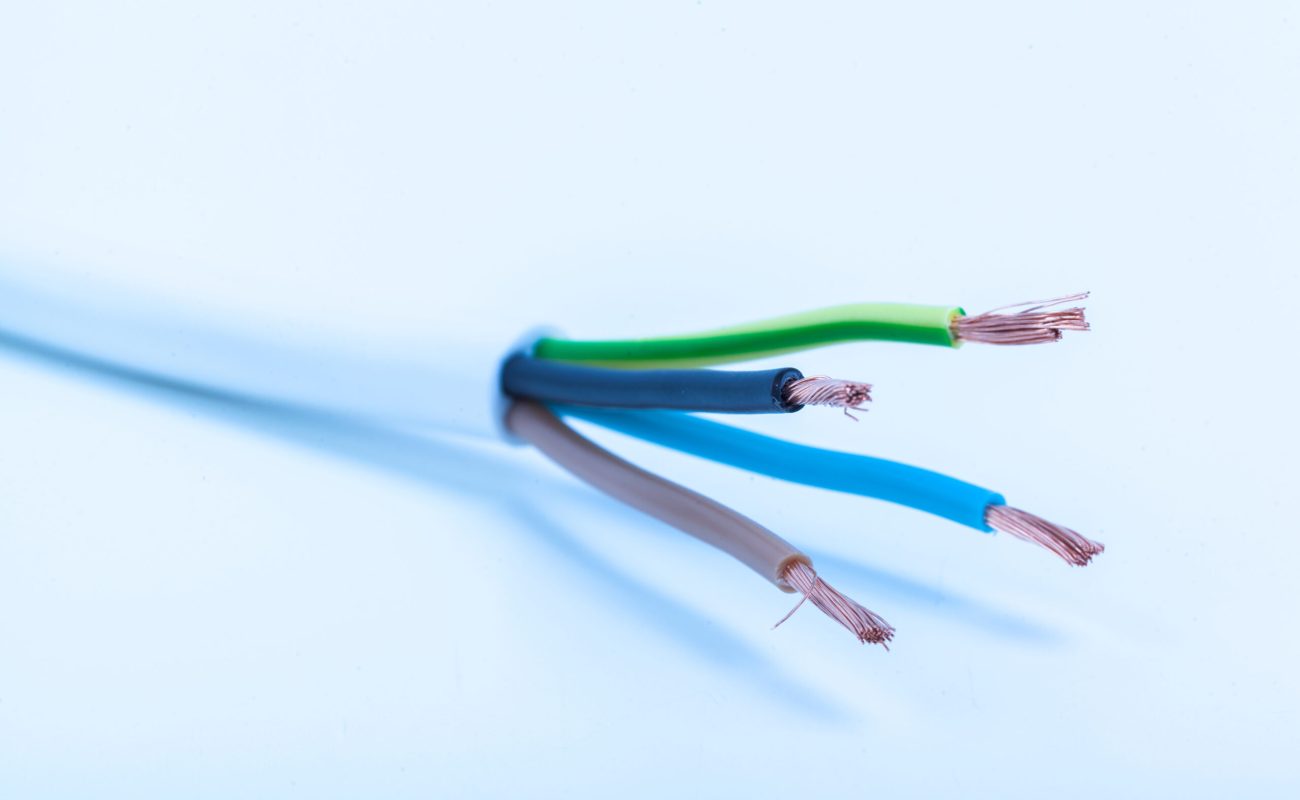 Electric screened cable with many wires isolated on white